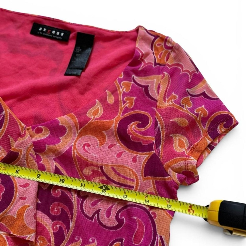 Axcess Liz Claiborne Pink Paisley Ruffle Wrap Top V-Neck Y2K Boho Mesh Sz S - Picture 5 of 6